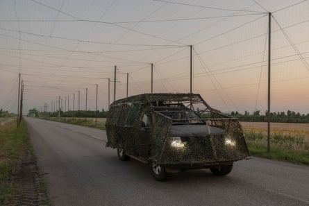 A drone-protected military vehicle.
