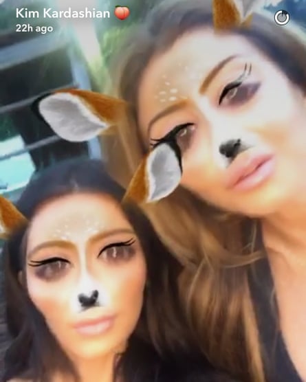 Keen Snapchatter Kim Kardashian, with friend Larsa Pippen, is a fan of the dog lens.