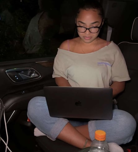 a woman on a computer