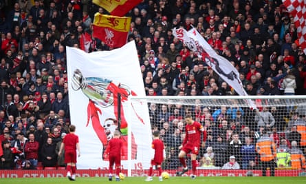 A banner at Anfield pays tribute to Jordan Henderson. He says the club is ‘like a big family’.
