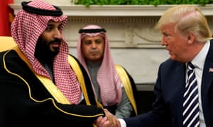 Donald Trump shakes hands with Crown Prince Mohammed bin Salman at the White House on 20 March. 3500.jpg?width=300&quality=85&auto=forma