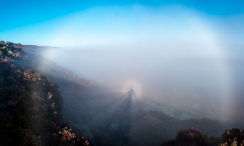 A Brocken spectre emerges from the mist on Burley Moor