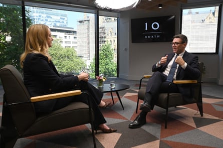 Laura Kuenssberg and Andy Burnham sitting opposite each other at No 10 North