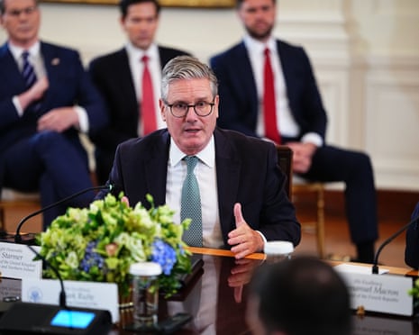 British PM Keir Starmer talks during the leaders’ meeting at the White House