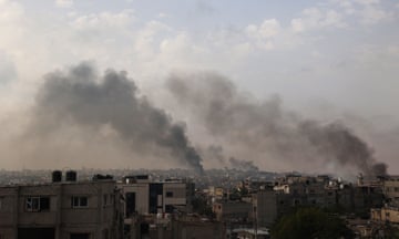 Smoke billows following Israeli strikes in Rafah city in the southern Gaza Strip on Tuesday.