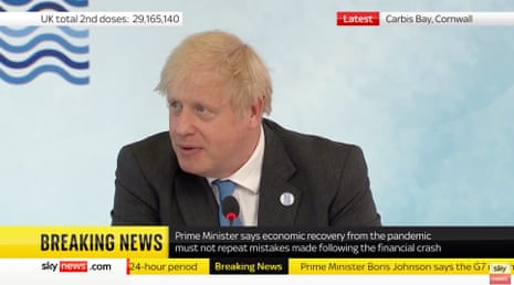 Boris Johnson speaking at the first session of the G7