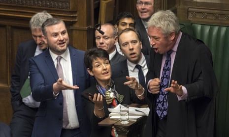 John Bercow surrounded by MPs in the Commons