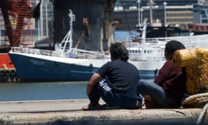Indonesian fishermen in Cape Town harbour
