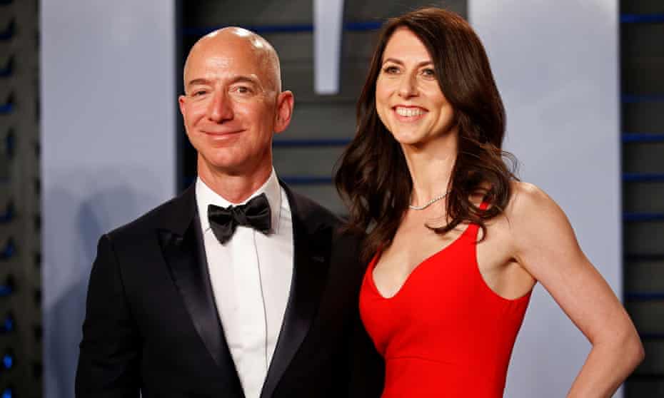 Bezos and his wife MacKenzie at the Vanity Fair Oscars party last year.