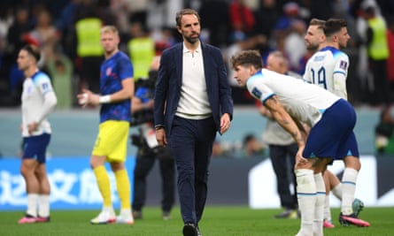 Gareth Southgate looks dejected after England's defeat by France.