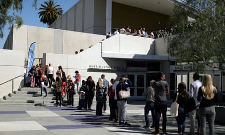 Voters line up at a polling place in Santa Monica, California.