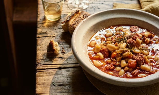 Bean stew with chorizo and bacon.