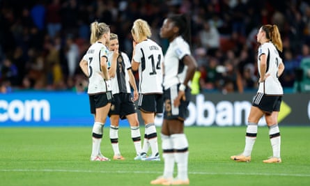 Germany players react to their shock group-stage exit.