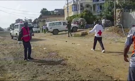 Footage of medics at the scene of an airstrike in Mekele, the capital of the Tigray region in northern Ethiopia, on 14 September.