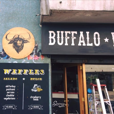 Street side view of the front of Buffalo Waffles, Santiago, Chile.