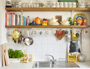 ‘Pure shots of colour’: the kitchen, including crockery and cups from Fulton’s vast collection.