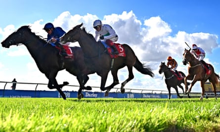Silver Knott wins the Autumn Stakes at Newmarket from Epictetus, right.