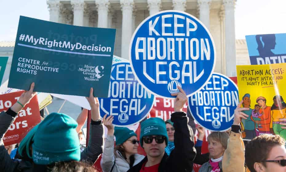 Pro-choice activists supporting legal access to abortion protest during a demonstration outside the US Supreme Court in Washington DC on 4 March.