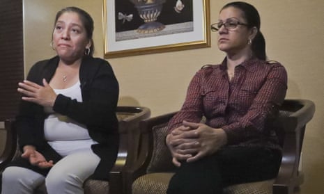 Victorina Morales, left, and Sandra Diaz, right, recall their experiences working at Donald Trump’s New Jersey golf club during an interview in New York on 7 December.