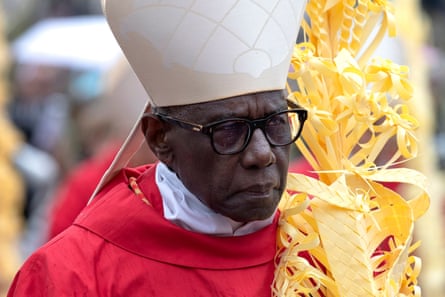 Robert Sarah wearing a mitre cap