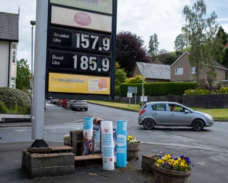 Petrol and diesel prices at a petrol station in Knighton, Wales.