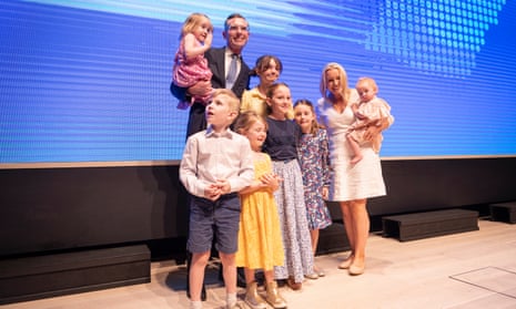 Premier Dominic Perrottet along with his family at the New South Wales Liberal party campaign launch on Sunday.