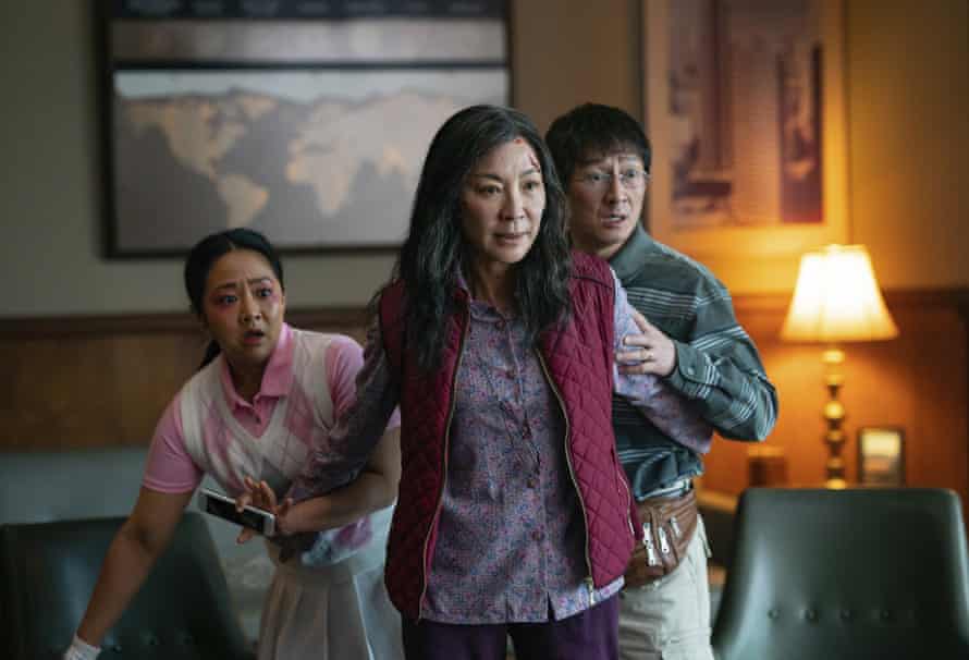 (From left) Stephanie Hsu, Michelle Yeoh and Ke Huy Quan in Everything Everywhere All at Once