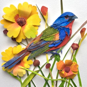 Wild Painted Bunting bird paper artwork by Sarah Suplina
