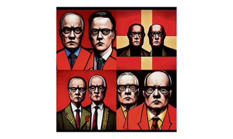 Gilbert and George by AI, by Gilbert and George: the eyes are cold and distant.