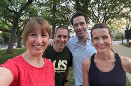 A selfie taken by the chancellor, Rachel Reeves, out on a run with her Spanish counterpart, Carlos Cuerpo, and the MPs Jim Chalmers and Nicola Willis