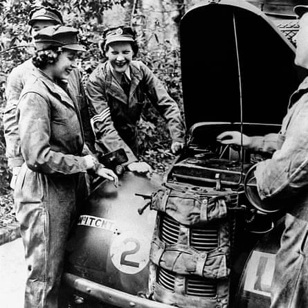 Princess Elizabeth learning vehicle maintenance while serving with No 1 MTTC at Camberley, Surrey, in January 1945.
