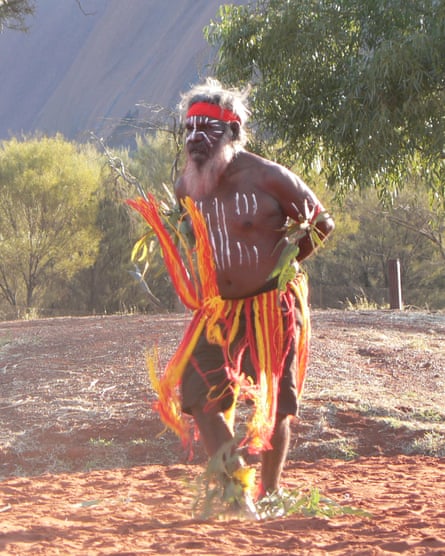 Indigenous Anangu elder Rolley Mintuma does a ceremonial dance