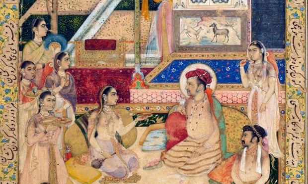 Detail of an Indian miniature painting (c1624) of the Mughal emperor Jahangir with his court.