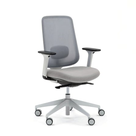 The Slouch Task One Grey Office Chair – With Arms and in grey. It is on a set of four caster wheels.