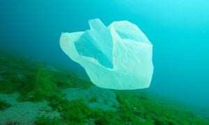 A plastic bag floats in the sea off the coast of Bali