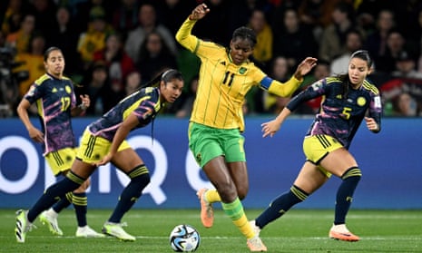 Jamaica’s Kadija Shaw controls the ball during the 2023 Women’s World Cup round of 16 match between Colombia and Jamaica..