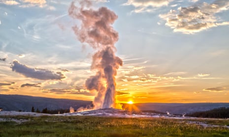 Old Faithful erupts in Yellowstone.