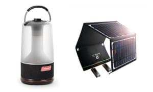 Coleman 360 Light & Sound LED lantern and bluetooth speaker and RAVPower 16W solar charger