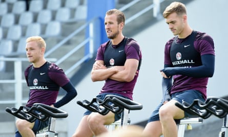 Alex Pritchard (left) during England Under-21 training at the 2015 Euros with his then Tottenham teammate Harry Kane, and Arsenal’s Calum Chambers.