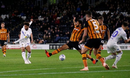 Tyler Roberts scores the winner for Leeds at Hull City.
