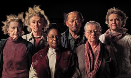 Survivors of the experiment (left to right: Mary Gidley, Edna Reves, Fé Seymour, Eisuke Yamaki, Maria Björnstam and Servane Zanotti) in Marcus Lindeen’s documentary The Raft.