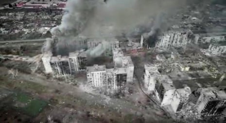 Drone footage over Bakhmut shows the devastation of the city in Donetsk region.