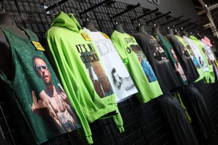 A rack of Justin Bieber merchandise