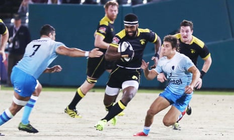 Josua Vici of the Houston SaberCats goes on the attack against Uruguay.