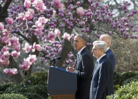 Barack Obama makes remarks as he nominates his Supreme Court nominee Merrick Garland in the Rose Garden of the White House.