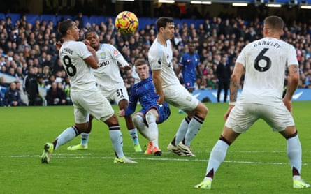 Chelsea’s Cole Palmer scores their third goal against Aston Villa at Stamford Bridge