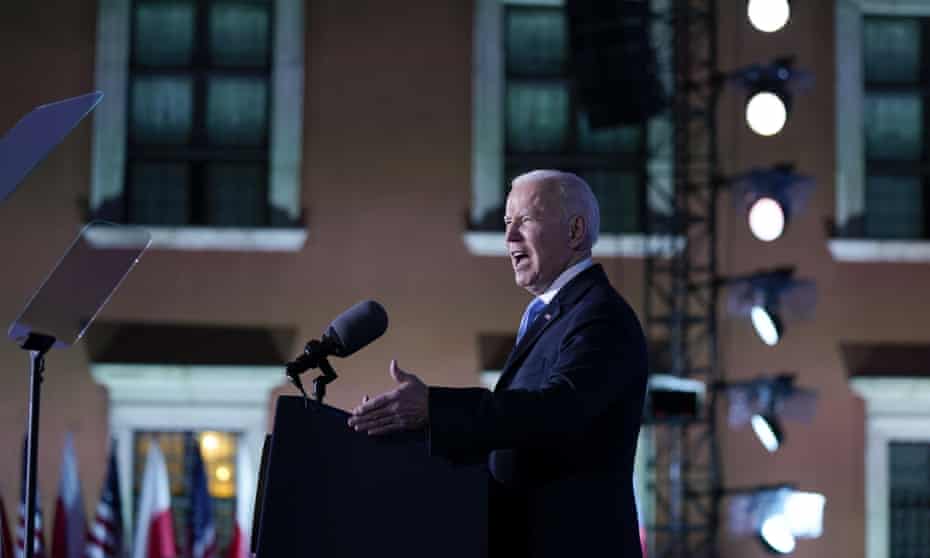 Joe Biden delivers a speech about the Russian invasion of Ukraine, at the Royal Castle in Warsaw
