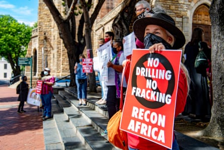 A silent protest against the drilling in the Kavango Basin on the steps of St George’s Cathedral on 11 March in Cape Town, South Africa.