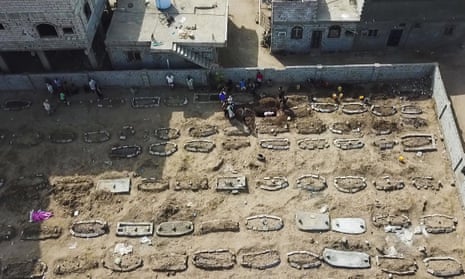 Aerial view of graves at Radwan Cemetery, Aden, Yemen