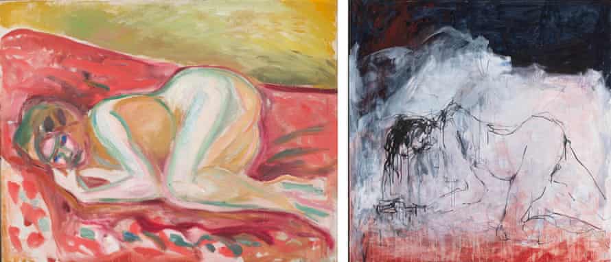 Juxtaposed … Edvard Munch’s Crouching Nude, left, and Tracey Emin’s You Kept It Coming.